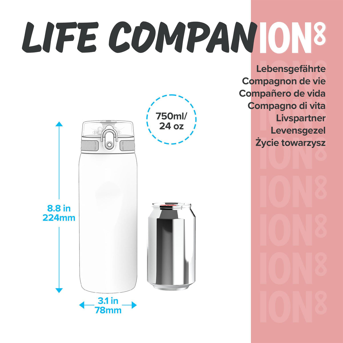 Ion8 Leak Proof Kids' Water Bottle, BPA Free, Rose Quartz, 350ml