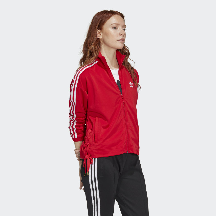Women's red adidas track jacket cheap